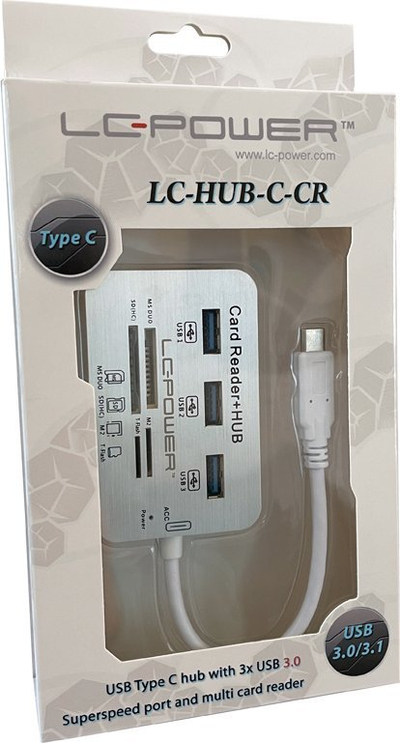 Hub USB C me lexues kartash LC Power LC HUB C CR, 3x USB 3.2, 5 Gbit/s, ngjyrë argjendi