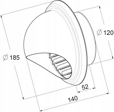 Капак за вентилација WMN, инокс, 125mm, полукружен, сребрен