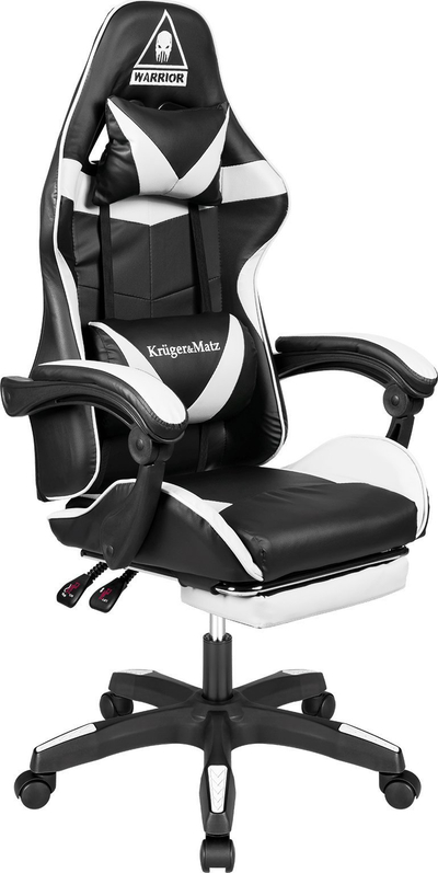 Karrige gaming Kruger&amp;Matz Warrior GX-150, eco lëkurë, me mbështetëse këmbësh, bardh e zi