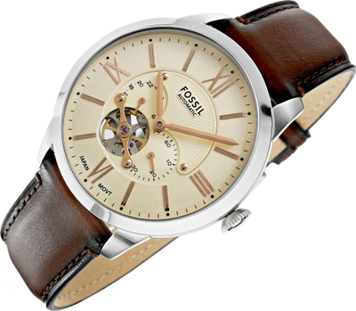 Автоматски часовник Fossil ME3266 Townsman, кожа, крем бројчаник, водоотпорен 50 m