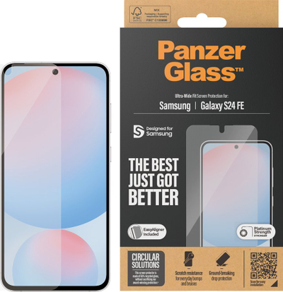 Mbrojtës ekrani PanzerGlass për Samsung Galaxy S24 FE, Ultra-Wide Fit, xham i temperum transparent
