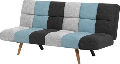 Divan-krevat Beliani Ingaro, mekanizëm klik-klak, material poliestër, patchwork gri e blu