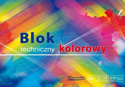Bllok teknik Vincent A3, 210g, 12 fletë me ngjyra