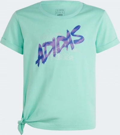 Bluzë për vajza adidas Dance Knotted Tee Jr HR5817, pambuk 100%, e gjelbër mint