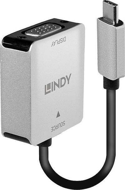 Adaptues video Lindy 43295, USB Type C në VGA, 0.12 m, gri