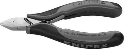 Presa anësore precize Knipex 77 42 115 ESD, 115mm, për elektronikë, e zezë