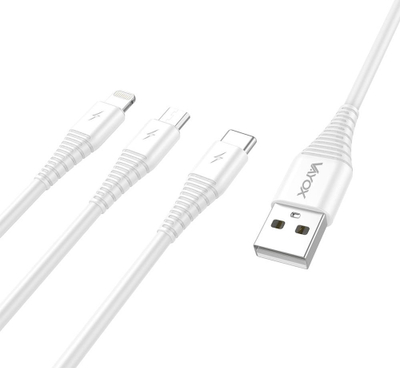 Kabllo karikimi Vayox 3in1, Micro USB USB C Lightning, 1m, e bardhë
