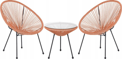 Set bistro Beliani Acapulco II, 2 karrige me tavolinë, PE rattan, portokalli