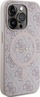 Këllëf telefoni Guess 4G lëkurë me logo metalike MagSafe për iPhone 15 Pro, i fortë, rozë