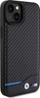 Mbrojtëse telefoni BMW Leather Carbon për iPhone 15 Plus, lëkurë dhe karbon, e zezë