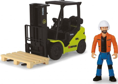 Lodër forklift Dickie Toys Clark, set me paletë dhe figurë, jeshile me të zezë