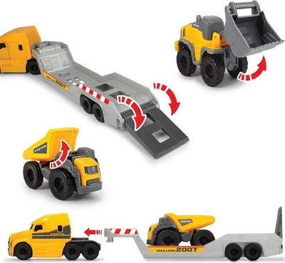 Set lodrash ndërtimi Dickie Volvo Micro Builder, kamion transportues 32cm