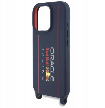 Kapak telefoni Red Bull RBHMP16L24SISOLRV për iPhone 16 Pro 6.3", kapak silikoni i fortë me rrip, MagSafe, blu navy