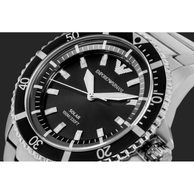 Orë Emporio Armani AR11787 World Explorer, me diell, 42mm, argjendt me kornizë të zezë
