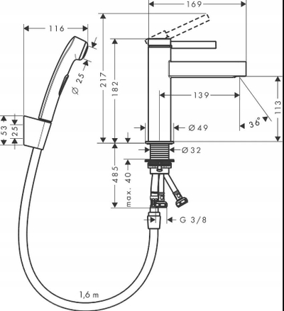 Rubinet lavamani Hansgrohe Finoris S, me dush bideje, krom