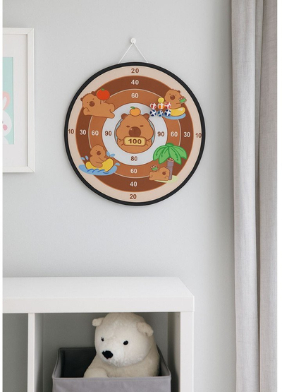 Loja shenjestre Capybara Dartboard Skill Game, diametër 73.5 cm, me toptha Velcro dhe pistoleta, shumëngjyrëshe