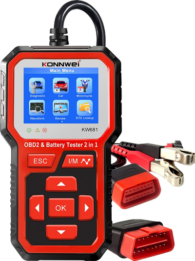 Skaner diagnostik OBD2 Konnwei KW681, testues baterie 6–12V, gri