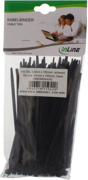 Organizues për kabllo InLine, 160 mm, 4.8 mm, 100 copë, të zeza