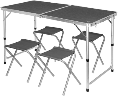 Set kampingu Nils Camp NC1633, tavolinë me rregullim lartësie, 4 karrige, gri
