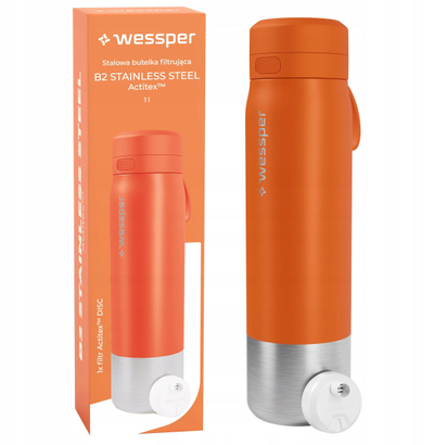 Shishe filtruese Wessper B2 Actitex Stainless Steel, 1L, portokalli