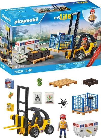 Set lodrash Playmobil 71528 Forklift Truck me ngarkesë, 40 copa, për kalamaj 4-10 vjeç, me shumë ngjyra