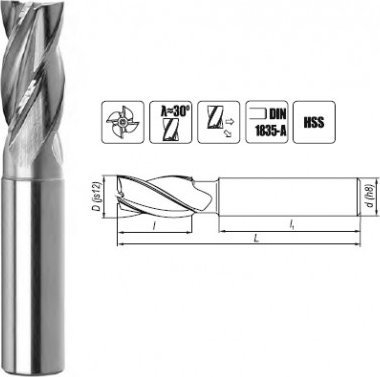 Freza cilindrike Opti MILL DIN 844, HSS Co8, diametër 4mm, metalik