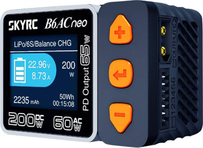 Полнач модел SKYRC B6AC Neo, 10A, мултифункционален за LiPo LiIon LiFePO NiMH NiCd, сив