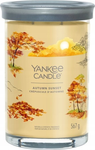 Qiri me erë Yankee Candle Autumn Sunset Signature Tumbler, 567g, me enë qelqi, bezhë
