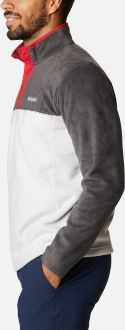 Bluzë fleece për burra Columbia Steens Mountain Half Snap, 100% poliester, me gjysmë mbyllje me kopsa, gri e bardhë