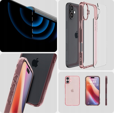 Mbrojtëse telefoni Spigen Ultra Hybrid për iPhone 16, transparente, me kënde të forcuara, rozë