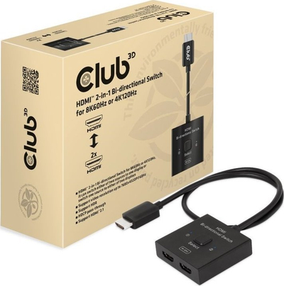 Ndrrues HDMI Club 3D CSV-1580, 2 në 1, 8K 60Hz, i zi
