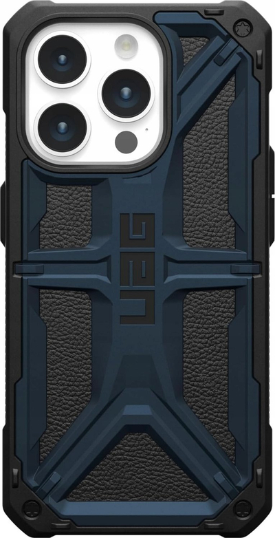 Kllëf telefoni UAG Monarch për iPhone 15 Pro, mbrojtje e fortë, dizajn karbon fiber, blu me të zezë