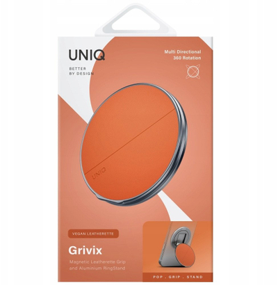 Mbajtëse magnetike telefoni GRIVIX Classic Grip Stand, palosëse, me material vegan që duket si lëkurë, portokalli