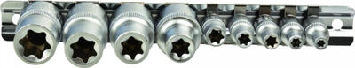 Set gedorash Torx GEKO, 10 copë, 10-19mm, lidhje 1/4" dhe 1/2"
