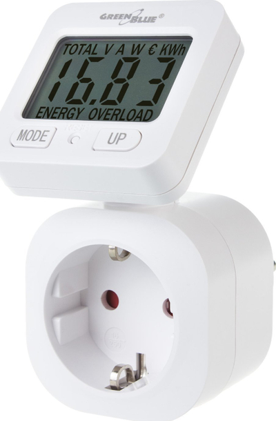 Matës energjie GreenBlue GB615 F, 16A 3680W, ekran LCD, i bardhë