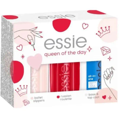 Set llak për thonjë Essie Queen Of The Day, Ballet Slippers, 13.5ml + Russian Roulette, 13.5ml + Base & Top Coat, 13.5ml