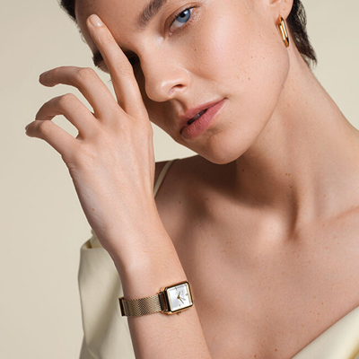 Orë dore për femra Rosefield The octagon XS Mesh Gold, e artë