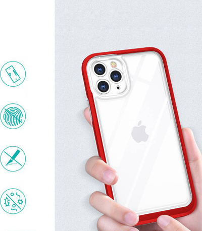 Mbështjellës telefoni Hybrid Armor për iPhone 11 Pro, transparent me kornizë të kuqe