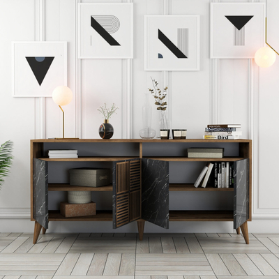 Konsolë Hommy Craft Milan 160, 160x78x35 cm, dekor arre, mermer i zi