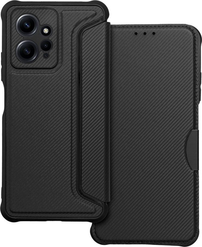 Këllëf portofol Razor Book për Xiaomi Redmi Note 12 4G, me stil karboni, me mbyllje magnetike, i zi