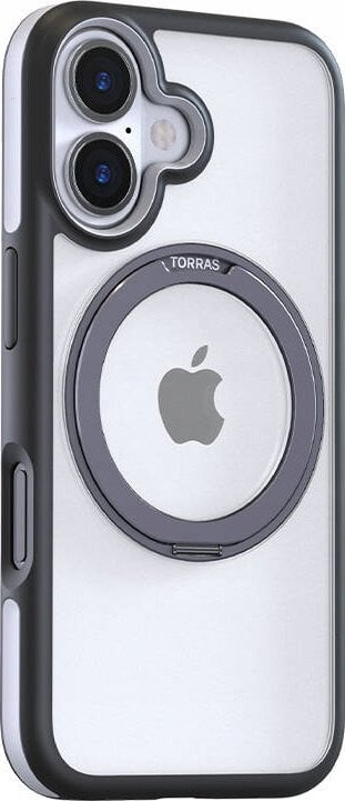 Mbështjellës telefoni Torras Ostand R Fusion për iPhone 16, mbrojtje ndaj rënieve, i zi