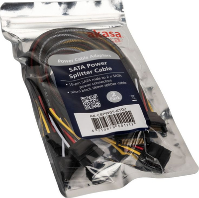 Kabllo ndarëse Akasa AK-CBPW05-KT02, SATA 15-pin në 2x SATA 15-pin, 0.3m, e zezë