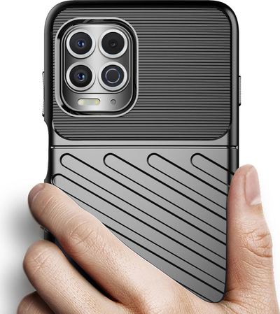 Këllëf telefoni Hurtel Thunder Case për Motorola Moto G100 Edge S, gomë TPU e butë, mbrojtje e fortë, i zi
