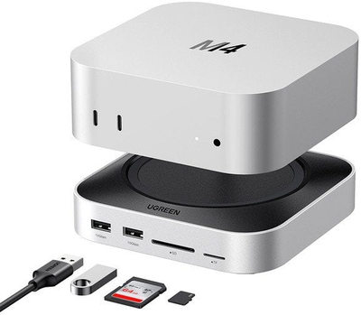 Док UGREEN за Mac Mini M4, простор NVMe SSD, 3 USB порти 10Gbps, сива