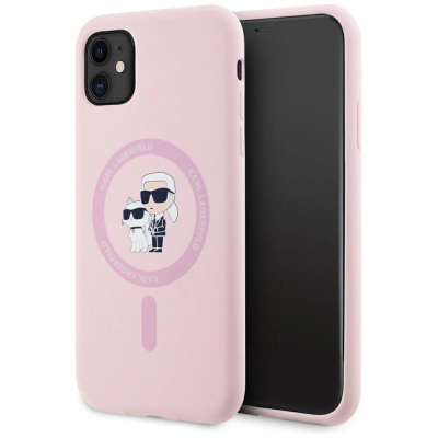 Заштитна маска за телефон Karl Lagerfeld Karl &amp; Choupette MagSafe, силикон, за iPhone 11, розова