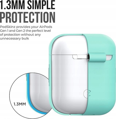 Mbrojtëse KeyBudz PodSkinz Keychain 2G për AirPods 1 e 2, Diamond Blue, e fortë dhe rezistente
