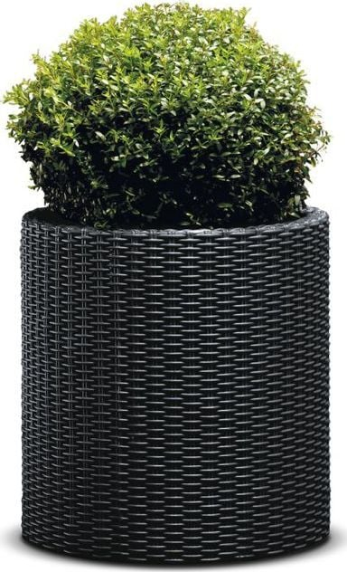 Vazo kopshti Keter Cylinder L, imitim ratani, cilindrike, e zezë