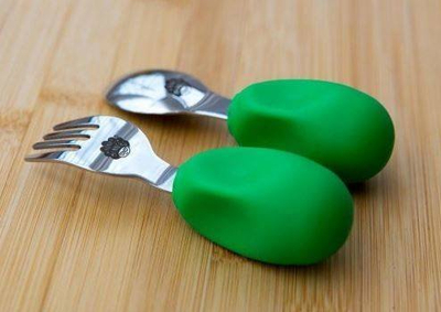 Set piruni me lugë për kalamaj Nanas Manners Stage 2, 1–3 vjeç, me doreza ergonomike, jeshile