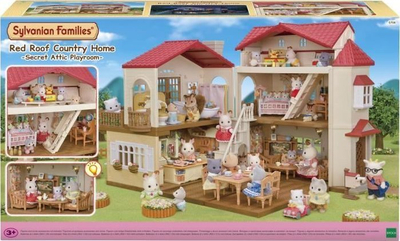 Lodër shtëpi Sylvanian Families Red Roof Country Home, papafingo sekrete, me drita funksionale, e kuqe dru