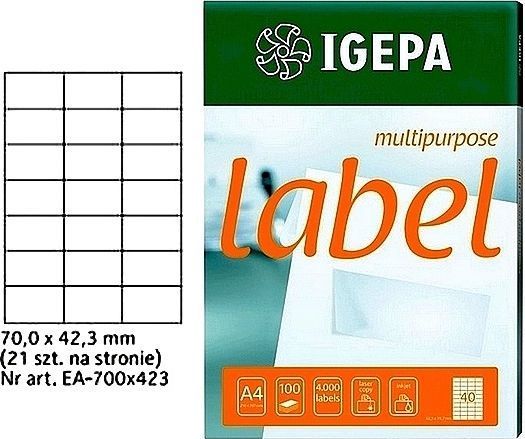 Fletë etiketa Mondi LABELS A4 IGEPA, 70 x 42.3 mm, 100 fletë, të bardha